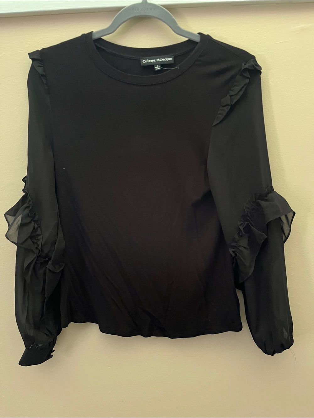 Catherine Malandrino Black Ruffle Long-Sleeve Top